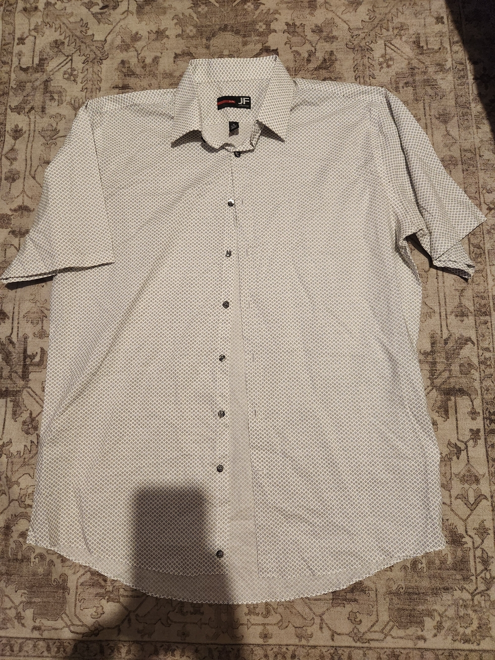 jf j.ferrar White Short-Sleeve Button-Down Shirt with Navy Microprint